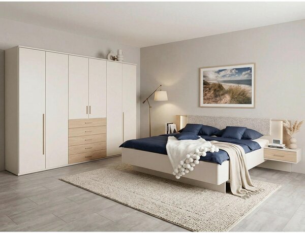 POSTELJNA GARNITURA 180 cm x 200 cm , leseni material barve hrasta, kašmir