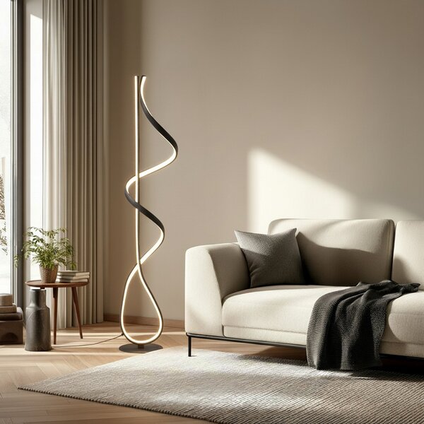 Lucande LED talna svetilka Rodado, črna, 132 cm, aluminij, Črna, Dnevna soba / jedilnica, Kovina, Sodobni
