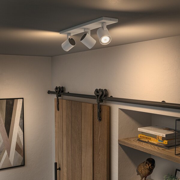 Philips Hue Runner LED-Spot, 3-fl., stikalo za zatemnitve, bela, zatemnjen, Bela, Dnevna soba / jedilnica, Aluminij, Sodobni