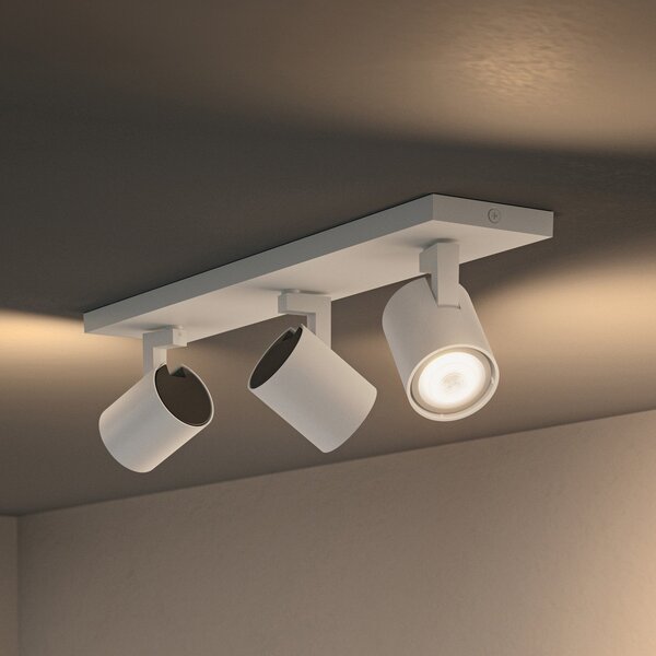 Philips Hue Runner LED-Spot, 3-fl., stikalo za zatemnitve, bela, zatemnjen, Bela, Dnevna soba / jedilnica, Aluminij, Sodobni