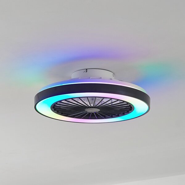 Lindby Stropni ventilator LED Teleo, Ø48 cm, črna, DC, Tuya, zatemnjen, Črna, Dnevna soba / jedilnica, Plastika, Sodobni