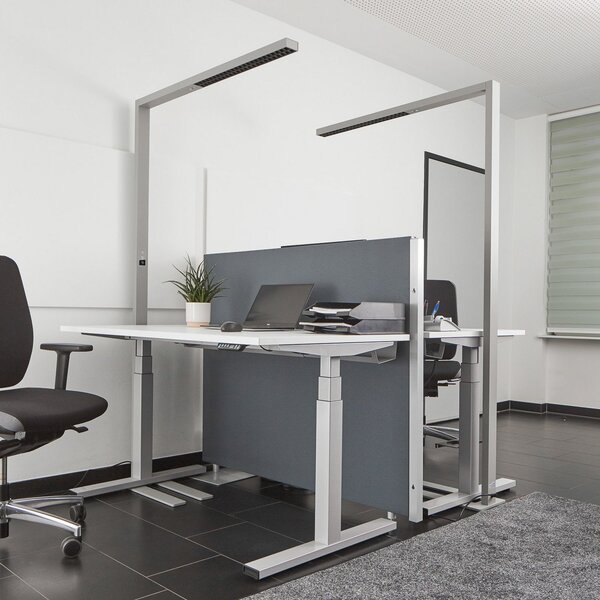 Arcchio LED pisarniška talna svetilka Jolinda, komplet 2, srebrna, 4.000 K, zatemnjen, Siva, Študija / pisarna, Aluminij, Sodobni, Prostostoječa stropna svetilka