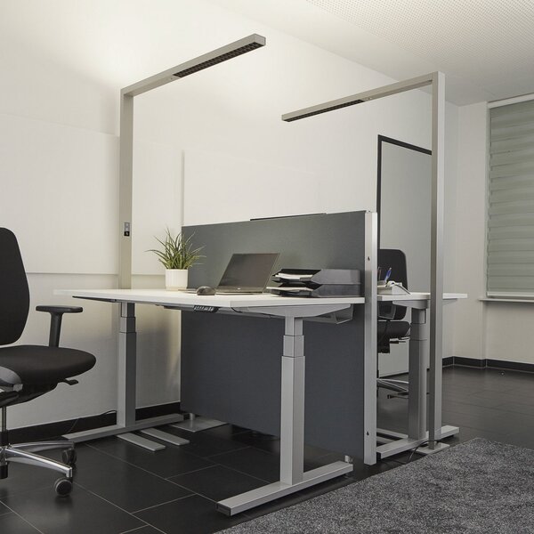 Arcchio LED pisarniška talna svetilka Jolinda, komplet 2, srebrna, 4.000 K, zatemnjen, Siva, Študija / pisarna, Aluminij, Sodobni, Prostostoječa stropna svetilka