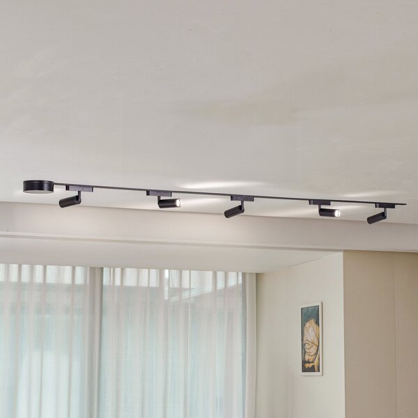 Lindby Sistem tirnic 48V Lumaro Spots 5-flg. črn Ø 4cm z možnostjo zatemnitve, zatemnjen, Črna, Dnevna soba / jedilnica, Aluminij, Sodobni