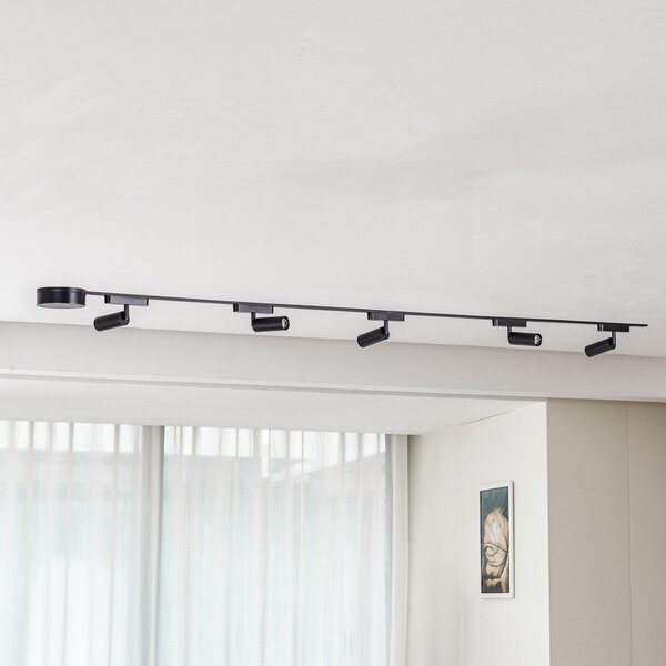 Lindby Sistem tirnic 48V Lumaro Spots 5-flg. črn Ø 4cm z možnostjo zatemnitve, zatemnjen, Črna, Dnevna soba / jedilnica, Aluminij, Sodobni