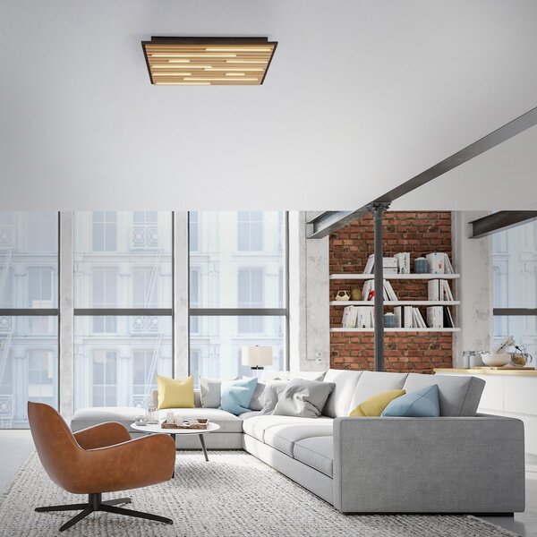 Q-Smart-Home Paul Neuhaus Smart LED stropna svetilka Q-Acoustic wood 62 x cm, zatemnjen, Les, Dnevna soba / jedilnica, Les, Sodobni