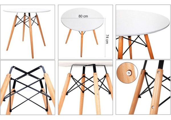 KONDELA Jedilna miza, bela/bukev, premer 80 cm, GAMIN 2 NEW 80