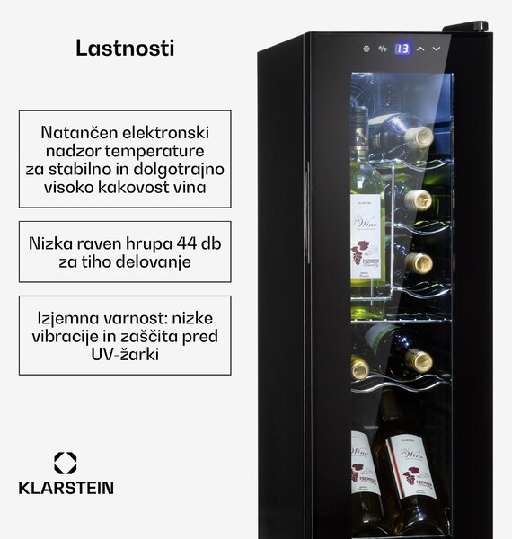 Klarstein Shiraz 12 Slim, avtomat za vino, 32 l, 12 steklenic, 85 W, 5-18 °C, nadzorna plošča na dotik