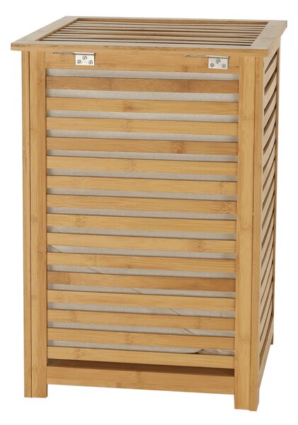 KONDELA Košara za perilo, lakiran bambus / bež, BASKET