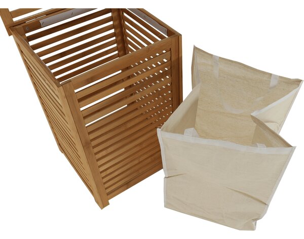KONDELA Košara za perilo, lakiran bambus / bež, BASKET