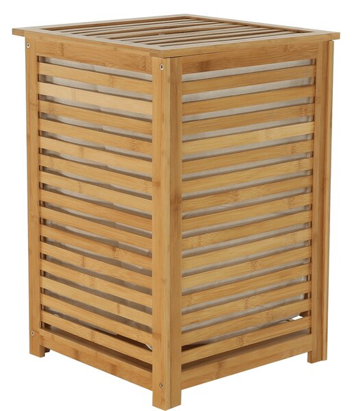 KONDELA Košara za perilo, lakiran bambus / bež, BASKET