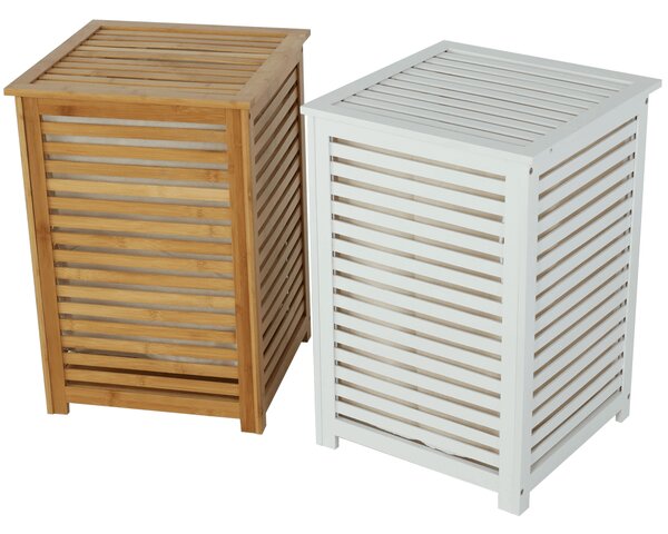 KONDELA Košara za perilo, lakiran bambus / bež, BASKET