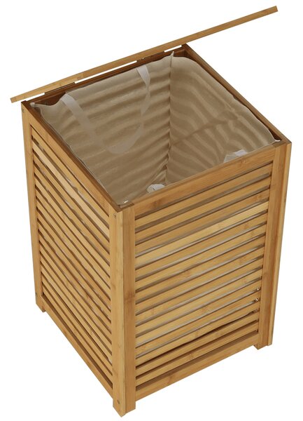 KONDELA Košara za perilo, lakiran bambus / bež, BASKET