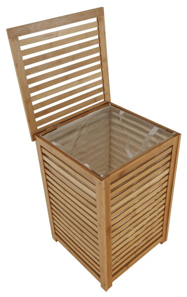 KONDELA Košara za perilo, lakiran bambus / bež, BASKET