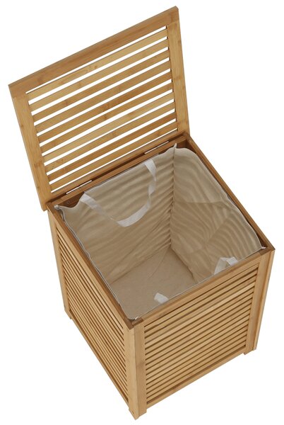 KONDELA Košara za perilo, lakiran bambus / bež, BASKET
