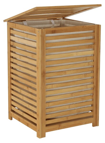 KONDELA Košara za perilo, lakiran bambus / bež, BASKET