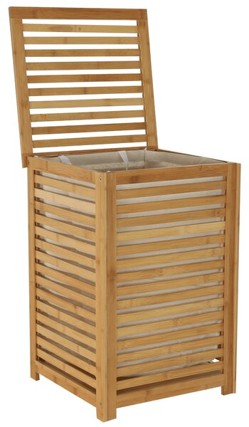 KONDELA Košara za perilo, lakiran bambus / bež, BASKET