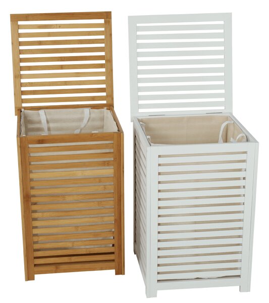 KONDELA Košara za perilo, lakiran bambus / bež, BASKET