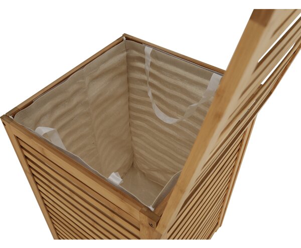KONDELA Košara za perilo, lakiran bambus / bež, BASKET