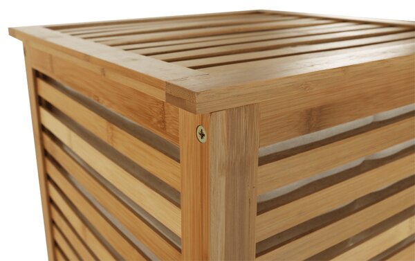KONDELA Košara za perilo, lakiran bambus / bež, BASKET