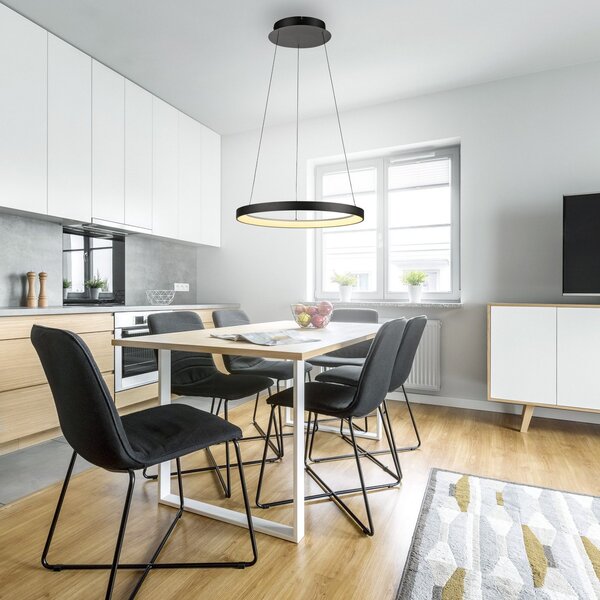 Paul Neuhaus LED viseča svetilka Hoop, črna, Ø 57 cm, z možnostjo zatemnitve, zatemnjen, Črna, Dnevna soba / jedilnica, Aluminij, Sodobni