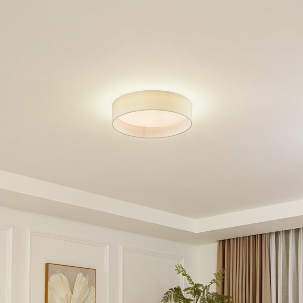 Lindby LED stropna svetilka Eilif, tkanina, bela, Ø 40 cm, CCT, Bež, Dnevna soba / jedilnica, Tkanine / tekstil, Sodobni