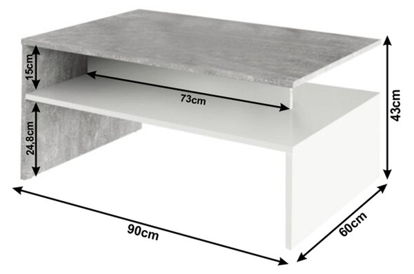 KONDELA Klubska miza, beton/bela, DAMOLI