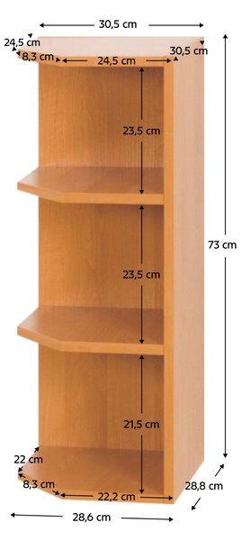 KONDELA Zgornja kuhinjska omara zgoraj, jelša, LORA MDF NEW KLASIK W30N