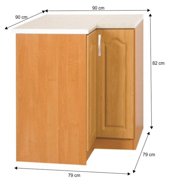 KONDELA Kuhinjska omara, jelša, desna, LORA MDF NEW KLASIK S90/90