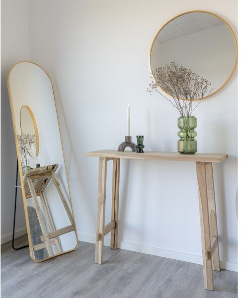 Stranska mizica iz masivnega tika v naravni barvi 30x90 cm Girona – House Nordic
