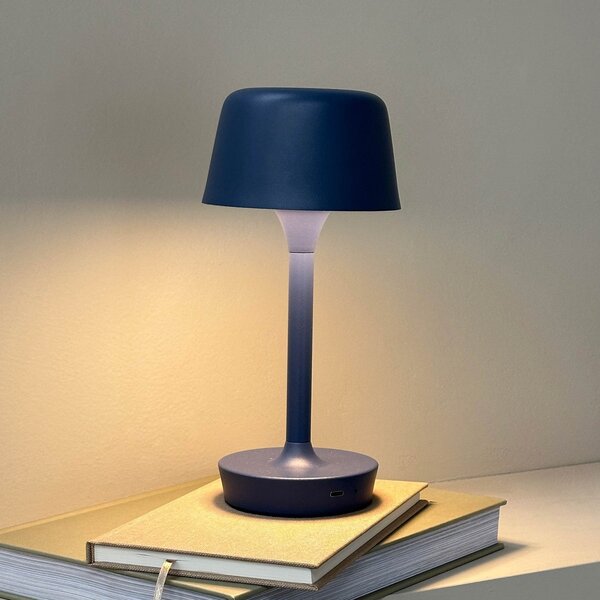 Dyberg Larsen LED namizna svetilka za polnjenje Flow, modra, višina 25 cm, zatemnjen, Modra, Dnevna soba / jedilnica, Kovina, Skandinavski