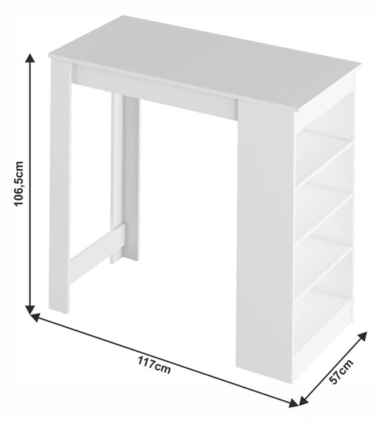 KONDELA Barska miza, bela, 117x57 cm, AUSTEN
