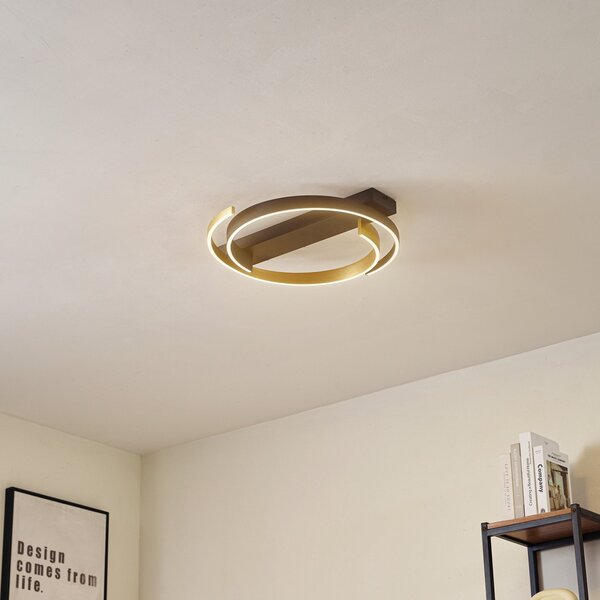 Lucande LED stropna svetilka Natsuma, črna/zlata, kovina, Ø 50 cm, Črna, Dnevna soba / jedilnica, Plastika, Sodobni
