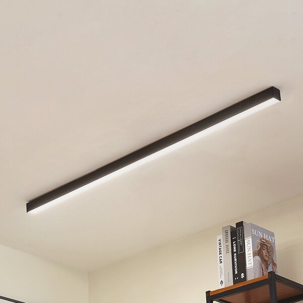 Lucande LED-stropna svetilka Teniona, 132 cm, črna, aluminij, zatemnjen, Črna, Dnevna soba / jedilnica, Aluminij, Sodobni