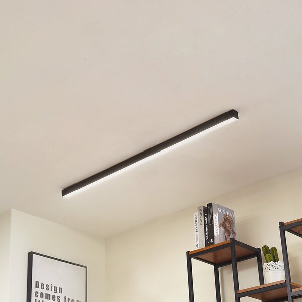 Lucande LED-stropna svetilka Teniona, 132 cm, črna, aluminij, zatemnjen, Črna, Dnevna soba / jedilnica, Aluminij, Sodobni