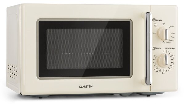 Klarstein Caroline Mikrovalovna pečica, 20l 700 / 1000 W Ø25,5cm QuickSelect Retro kremasta barva
