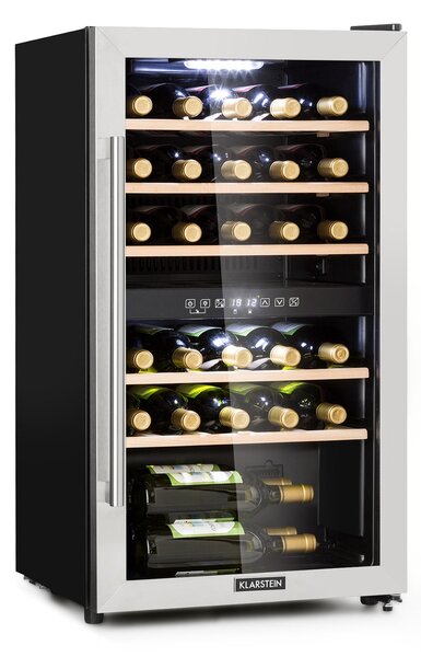Klarstein Vinamour 29D, vinska omara, 2 coni, 80 l, 29 steklenic, 5-22 °C, upravljanje na dotik