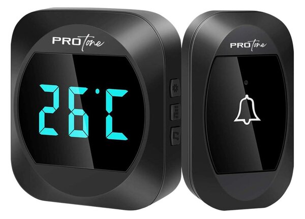 220V LCD brezžični zvonec in termometer 38 melodij do 300m črn