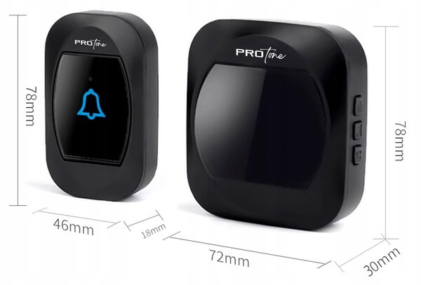 220V LCD brezžični zvonec in termometer 38 melodij do 300m črn
