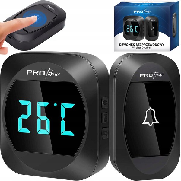 220V LCD brezžični zvonec in termometer 38 melodij do 300m črn