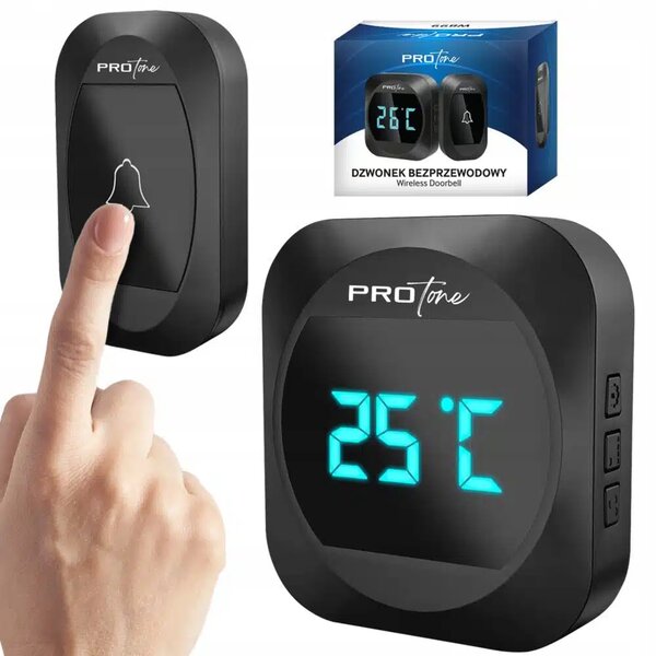 220V LCD brezžični zvonec in termometer 38 melodij do 300m črn