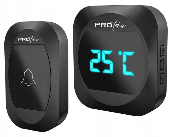 220V LCD brezžični zvonec in termometer 38 melodij do 300m črn