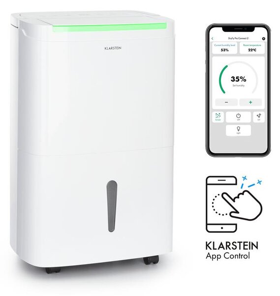 Klarstein DryFy Connect 50 Smart, razvlaževalec, WiFi, kompresorski, 50l/d, 45-55m², Bela