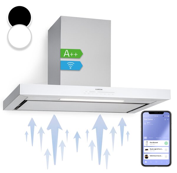 Klarstein Alinea 90 Smart, kuhinjska napa, 90 cm, stenska, WiFi, A++, 500 m³/h, zaslon na dotik