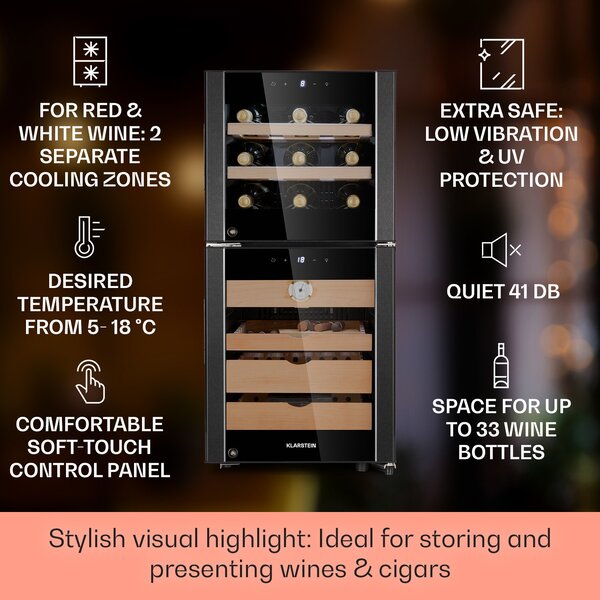 Klarstein El Dorado 89, humidor in hladilnik vina, zaslon na dotik, 89L, LED