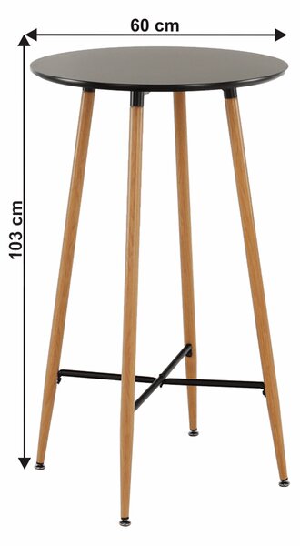 KONDELA Barska miza, črna/hrast, premer 60 cm, IMAM