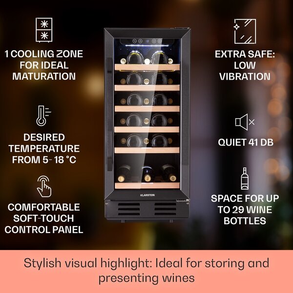 Klarstein Vinovilla 29 Built-In, vgradni hladilnik za vino, 81 l / 29 steklenic, 1 cona, steklena vrata, nerjaveče jeklo