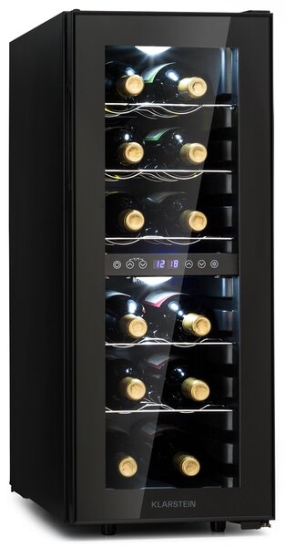 Klarstein Shiraz 12 Duo, vinski hladilnik, 2 coni, 42L/12 steklenic, 5-12 / 12-18 °C, Touch