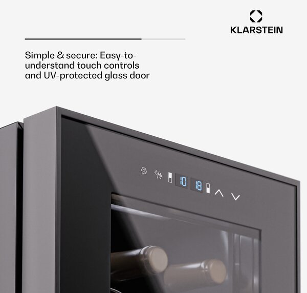 Klarstein Shiraz 27 Duo, hladilnik za vino, 2 coni, 83 l/27 steklenic, 5-18 / 5-18 °C, upravljanje na dotik