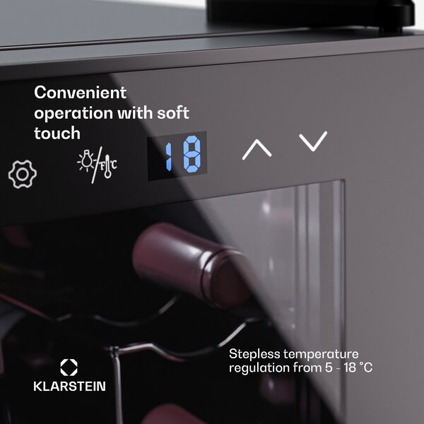Klarstein Shiraz 8 Uno, vertikalen hladilnik za vino, 8 steklenic, 8 do18 °C, upravljanje na dotik